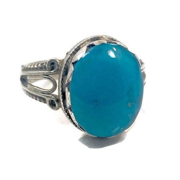Turquoise Ring, Afghan Ring, Middle Eastern, Old Silver, Stone, Nomadic Vintage - Picture 1 of 4